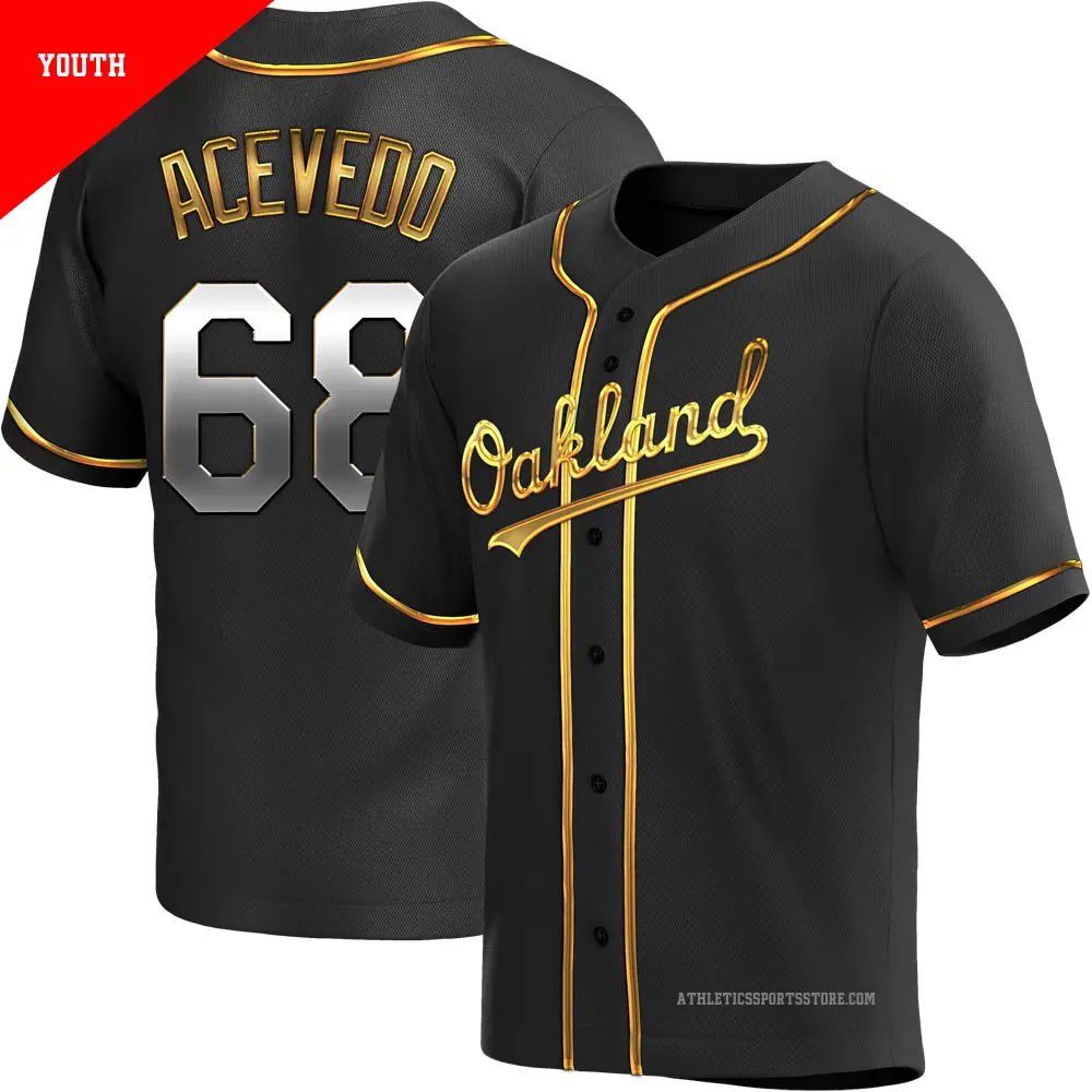 Youth ＃68 Domingo Acevedo Oakland Athletics Gold Replica Black en Alternate Jersey