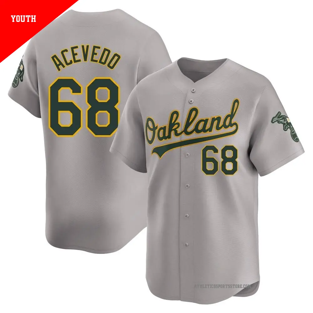 Youth ＃68 Domingo Acevedo Oakland Athletics Gray Limited Away Jersey